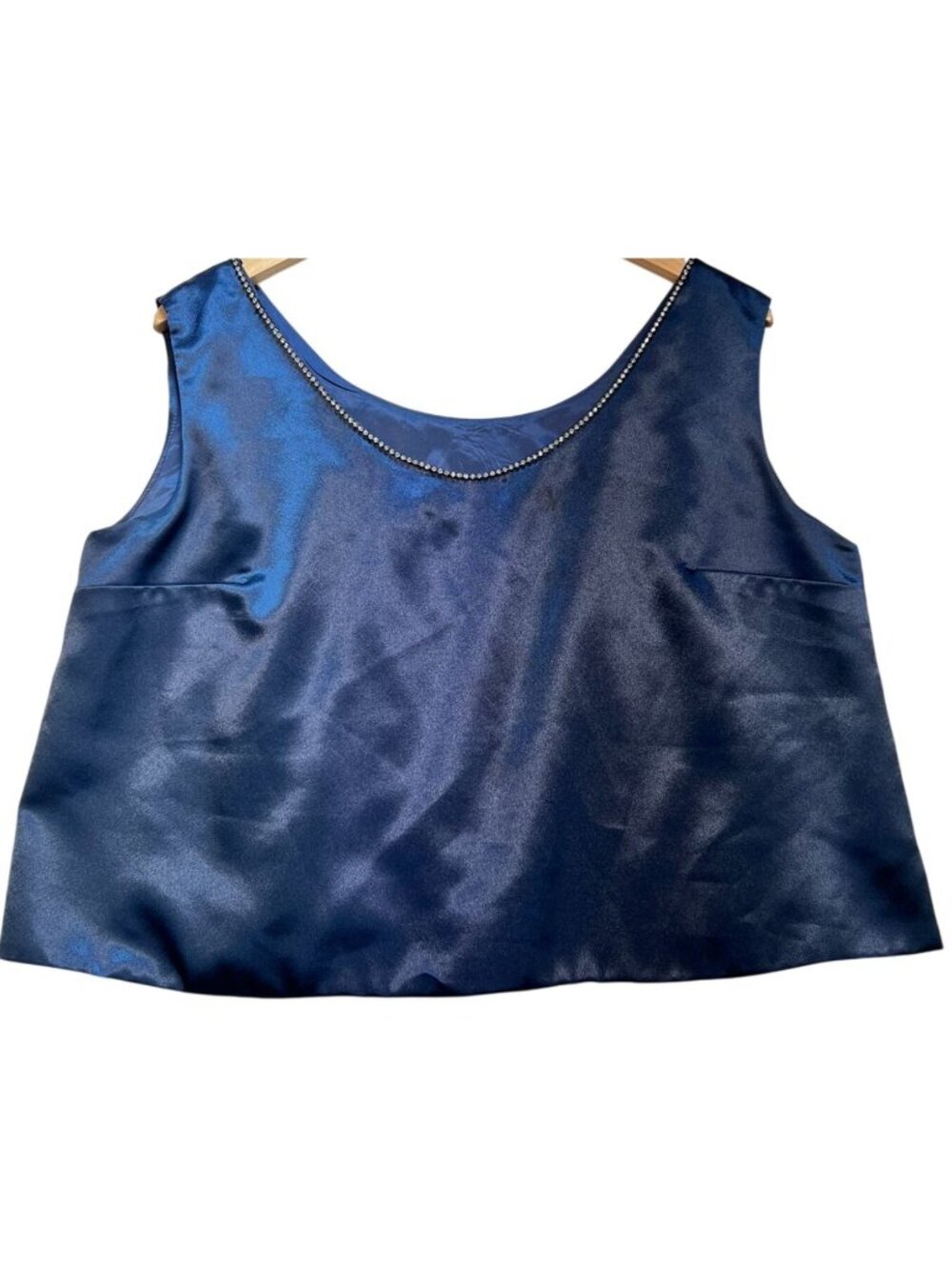 Women's Silk Tank Top Sleeveless Beaded Neck Size 20 Navy Blue Solid